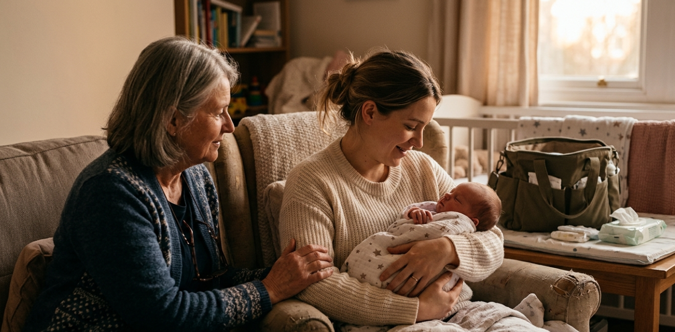 A family caring for a newborn